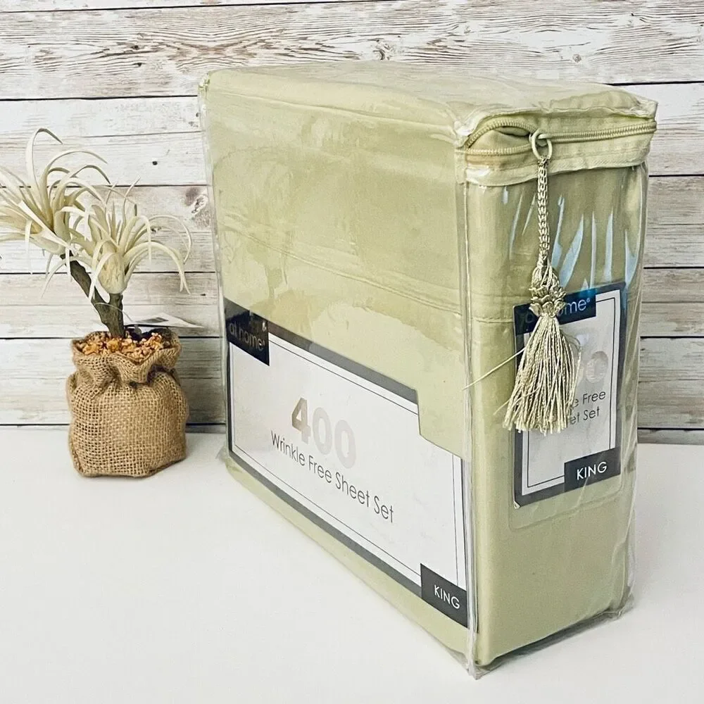 NWT At Home Gorgeous King Green Sage 4 Pc Soft Wrinkle Free microfiber Sheet Set